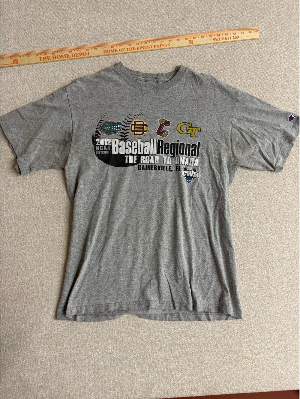Champion 2012 NCAA Baseball Regional Gainesville FL Grey T-Shirt Mens XL